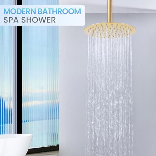 KINLIV 25CM Runder Gold Regendusche Duschkopf, 10 Zoll Wasserfall Duschkopf Wassersparend, Ganzmetall-Edelstahl 304, Decken-Regenduschkopf mit 90 Anti-Verstopfungs-Silikondüsen