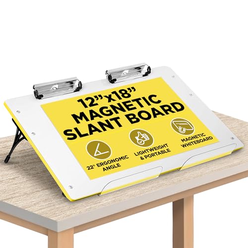 Visual Edge - Slant Board for Writing – Adjustable Magnetic Whiteboard & 22° Angle Ergonomic Desk for Reading, Writing, Drawing and Studying – Portable Tabletop Stand for Students & Teachers - Yellow