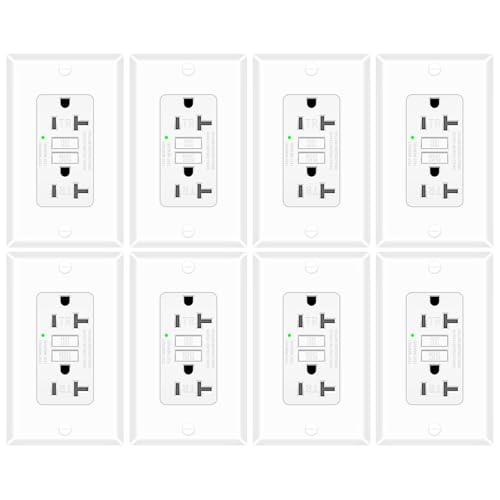 8 Pack 20 Amp GFCI Outlet, Self-Test Ground Fault Protector with LED Indicator, Tamper Resistant GFI Electrical Receptacle, ETL Certified, Wallplate Included, White