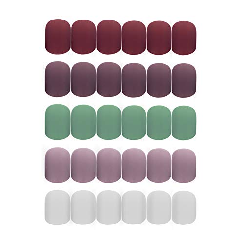 120Pcs Colorful Short Nails Full Cover Matte False Gel Nails Art Tips Sets Full Cover Acrylic Fake Nails Party Christmas Gifts for Women and Girls(5 Colors)