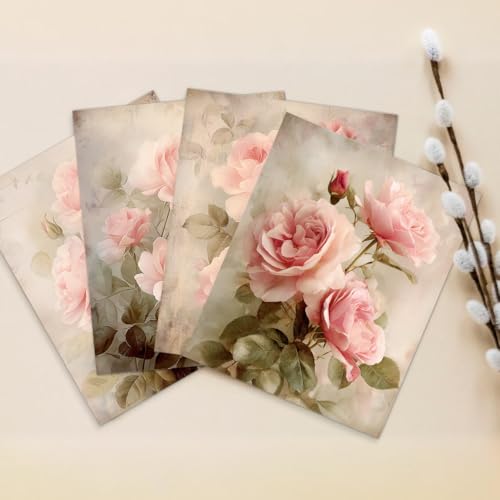 Image of laveliabel Vintage Pink Flower Wall Art Prints Set of 4 Unframed, Shabby Chic Wall Decor, Vintage Retro Floral WallArt, Preppy Coquette Pink Floral Poster Prints for Home Room WallDecor 8x10inches