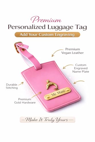 Image of Thebaegift Personalized Luggage Tag with Custom Name - Premium Vegan Leather Travel Tag - Engraved Name ID Tag for Suitcase, Backpack - Unique Gift for Travelers, Couples, Birthday & Anniversary