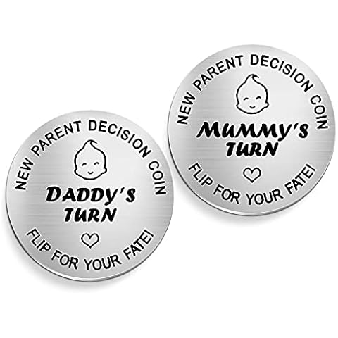 New Parents Decision Coin,Kucheed New Baby Gift Pregnancy Gift for First Time Mom Dad,New Dad Mum Gift,First Mothers Fathers Day Christmas Thanksgiving Birthday Gift,Mommy Daddy Turn Double-Sided Coin Cover