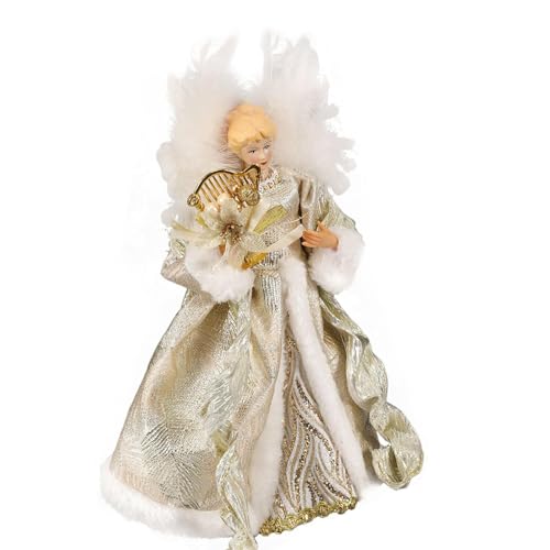 Figura de ángel en la Copa del árbol - Adorno de árbol de ángel de Navidad, Copa de árbol de ángel iluminada | Adorno navideño para Copas de árbol con alas de Plumas Blancas, Adorno Decorativo para c