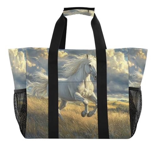 YETTASBIN Horse Large Foldable Travel Tote Bag, Lightweight Waterproof Swim Pool Bag with Handles & Pocket for Beach Outdoor, Reusable Grocery Bag for Kitchen, Shopping2