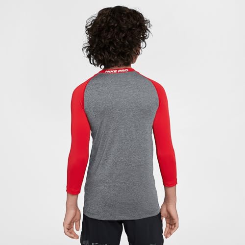 Nike Pro Big Kids' Dri-FIT 3/4-Sleeve Top (University Red/Dark Grey Heather/White, HF4360-657)2