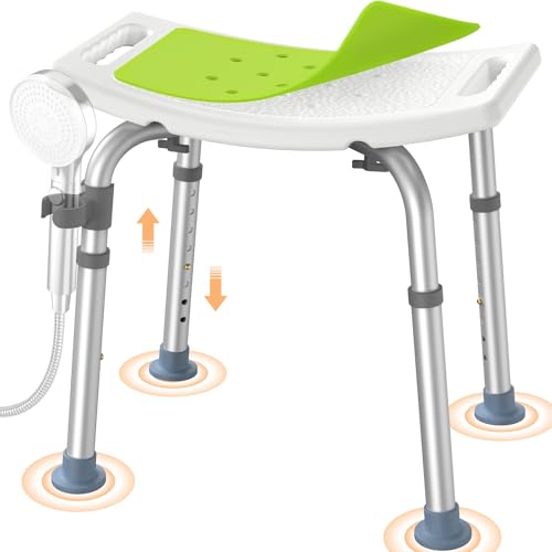 Luckfaith LC02 Tabouret de Douche Réglable en Hauteur – Chaise de Douche Antidérapante en Aluminium avec Assise Courbée, Siège de Bain Léger pour...