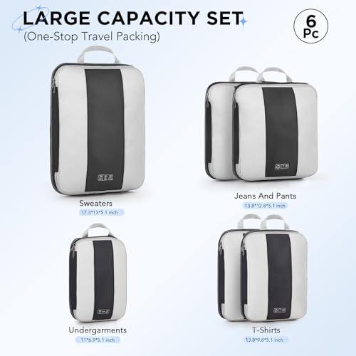 Image of OlarHike 6 Set Compression Packing Cubes for Travel Essentials,Compressible Expandable Space Saver Bags for Organizing Clothes,Luggage Suitcase Garment Bags with Over 1000 pcs Mesh Holes(Black)