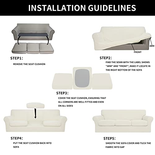 Image of Easy-Going 4 Pieces Stretch Sofa Cover for 3 Cushion Couch Washable | Sofa Slipcover for Stretch 3 Separate Sectional Cushion Couch - Furniture Protector for Pets, Kids Beige