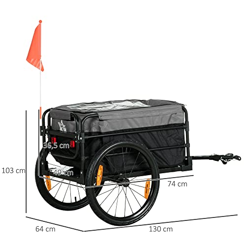 HOMCOM Fahrradanhänger Lastenanhänger mit Kupplung Bremse,Transportwagen bis 40 kg belastbar, Transportanhänger Anhänger für Fahrrad Handwagen 130 x 64 x 64/103cm