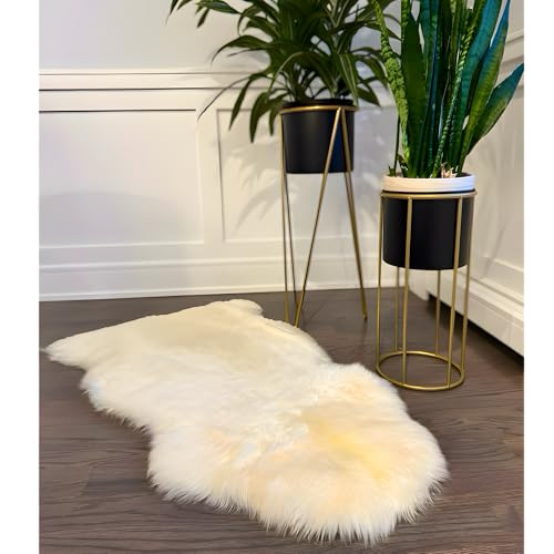 Tapete de piel de oveja 2x3 ft natural blanco