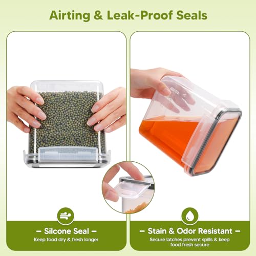 Otauoaea Juego de 20 tarros de almacenamiento herméticos, sin BPA, con etiquetas, organizador de cocina para cereales y harina - imagen 3