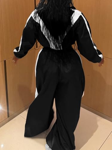 Ecirod Womens Color Block Sweatsuit Set 2 Piece Outfits Zip Up Sweatshirt High Waisted Wide Leg Pants with Pockets3