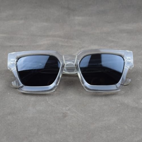 Image of Retro Fashion Thick Acetate Polarized Sunglasses Trendy Square Men Womens Black Grey Shades Vintage