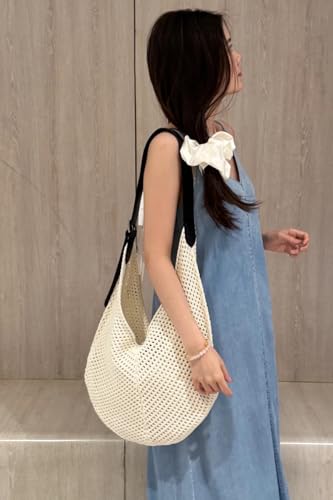 Women Large Cotton Crochet String Bag Slouchy Summer Beach Hobo Bag Knitted Vacation Purse Bohemian Shoulder Crossbody Bag3