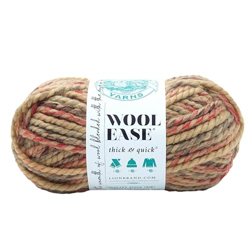 Image of Lion Brand Yarn Wool-Ease Thick & Quick Yarn, Soft and Bulky Yarn for Knitting, Crocheting, and Crafting, 1 Skein, Jam Cookie | Super Bulky Wool Acrylic Blend Fiber for Soft Hats, Sweaters, Chunky Blankets, Yarn for Crochet, Knitting, Crafts, Weaving