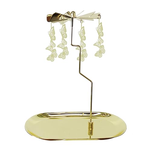 Kingnero Rotary Candle Holder with Tray Spinner Carousel Candle Metal Windmill Tea Light Candlestick for Christmas Valentine's Day Mom Women Wife Children Gift (Gold Butterfly)