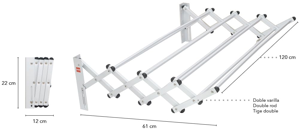 Duett Étendoir à Linge Extensible Mural 998158 120 cm 100% Aluminium