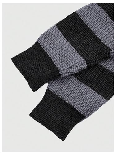 Image of SOLY HUX Women's Y2K Striped Cropped Sweater Off Shoulder Knitwear Long Sleeve Pullover Tops Grey and Black Small