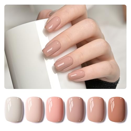 GAOY Nude Pink Gel Nail Polish Set, 6 Neutral Colors Beige Skin Tone Soak Off UV Light Cure Gel Polish Kit for Salon and Nail Art DIY at Home