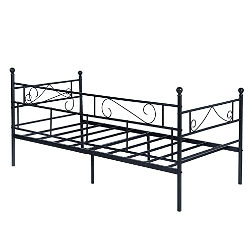 H.J WeDoo Klassisch Tagesbett Bettsofa Schlafsofa Einzelbett Metallbett Jugendbett Prinzessinnenbett Kinderbett Gästebett Bett Sofa 90x190cm Schwarz