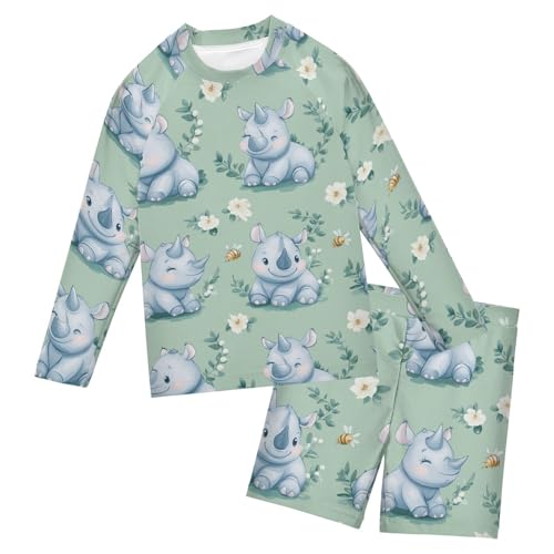 Traje de baño de dos piezas cómodo para niños que buscan protección solar de manga larga