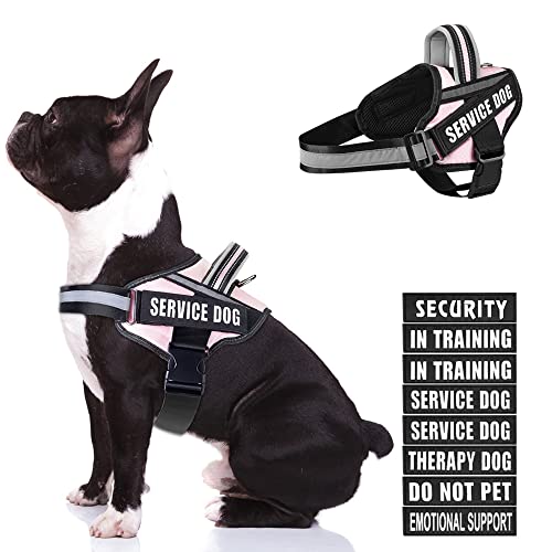 Animire Dog Vest Harness (Medium, Pink) - Includes 8 Patches, Reflective, Lightweight, Soft Padded Handle on Top, for Training Service Dogs