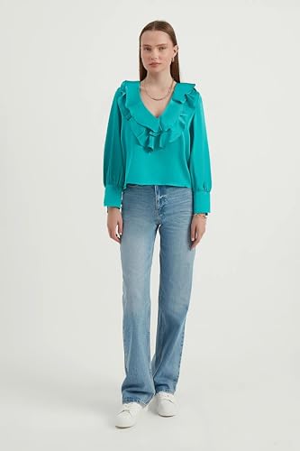 Hiccup V Neck Satin Ruffled Retro Blouse2