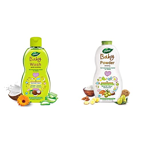 Dabur Baby Wash: Gentle Nourishing Babywash Enriched With Baby Loving Ayurvedic Herbs- 200ml & Dabur Baby Powder: Refreshing Baby Powder Enriched With Baby Loving Ayurvedic Herbs- 300g For Rs. 298 @ 45 %