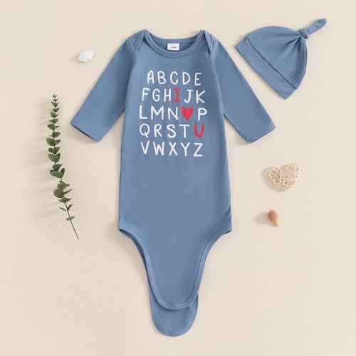Image of Baby Girl Boy Sleeping Waffle Bag Letter Embroidery Long Sleeve Sleep Striped Sack with Hat 2 Piece Set for Fall