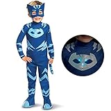 Disguise PJ Masks Catboy Costume, Deluxe Kids Light Up Jumpsuit Outfit and Character Mask, Toddler Size Extra Large (7-8) Blue