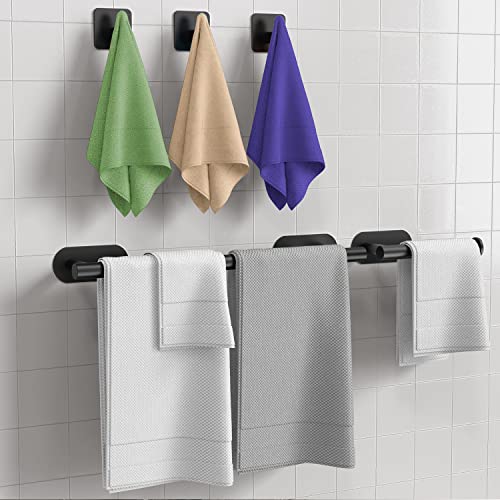 Self Adhesive Towel Bar，Toogond 5-Pieces Matte Black Bathroom Hardware Set Sus304 Stainless Steel Round Wall Mounted - Includes 16-Inch Bath Towel Bar,Toilet Paper Holder & 3 Packs Towel Hooks #TOP1