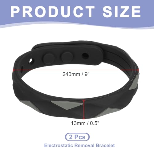 Image of MECCANIXITY Anti Static Bracelet, 0.5 inchX9 inch Adjustable Anti Static Wristband Silicone Balance Energy Sport Bracelets for Eliminate Static, Black 2Pack
