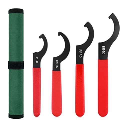 HEDYBARD 4 PCS Shock Spanner Wrench Set Durable Adjustable C Hook Spanners Tools for Coilover System with non-Slip Handle and Portable Pouch Green