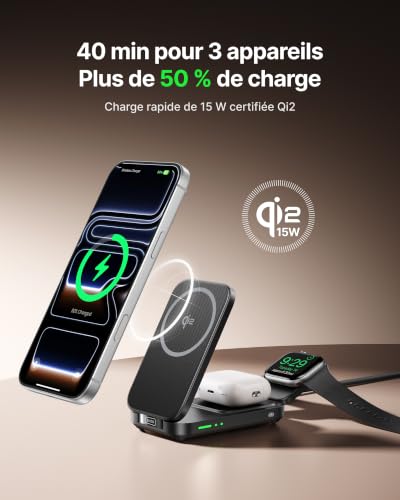 INIU 3 en 1 Chargeur Induction, 15W Qi2 Chargeur sans Fil Magnétique – vue 4