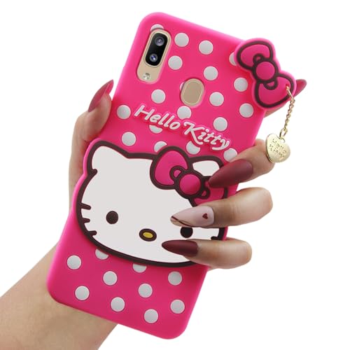 Image of Phone Case for Samsung Galaxy A30 4G, Silicone, Hello Kitty Soft Protective Case, Hot Pink with White Polka Dots, DHKSC0275, 16.5 x 8.5 x 2.5 cm