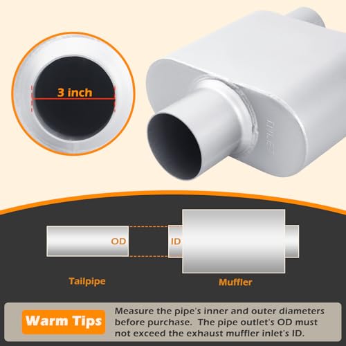 Image of A-KARCK Universal Exhaust Muffler 3 inch Center Inlet 2.25 inch Dual Outlet, 13 inch Overall Length Aluminized Steel Aggressive Sound Race Muffler for Cars, Trucks