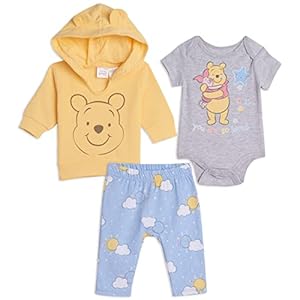 Disney Winnie The Pooh Costume Bodysuit Hoodie Pant Set Yellow/Blue/Grey