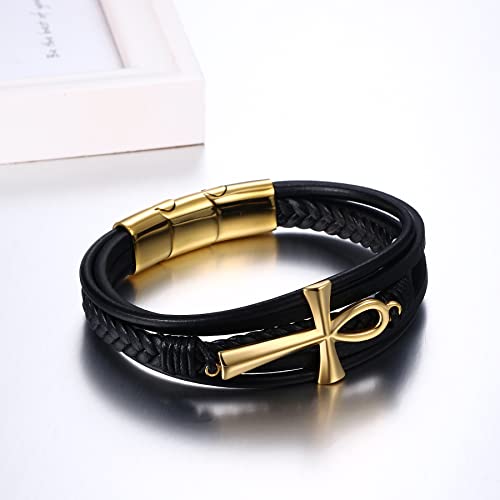 Pulsera de cuero NMQLX para hombre y mujer con ankh miniatura 5