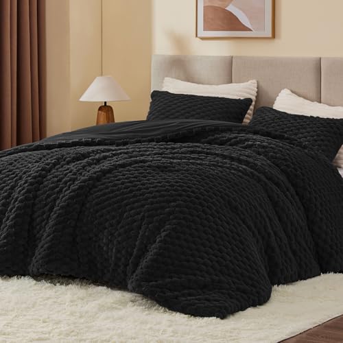 BEDELITE Fluffy King Size Comforter Set - Black Fleece Soft Comforter for King Size Bed, Luxury Warm Bedding Set for Winter, Fuzzy Bed Set 3 Pieces (1 Comforter, 2 Pillowcases)