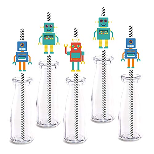Pitillos decorativos robots, 24 unidades miniatura 1