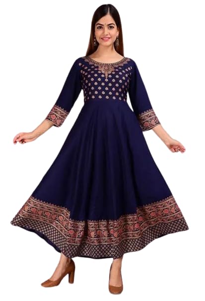 Suraj Fashion's Women Rayon Fabric Printed Blue Anarkali Kurta