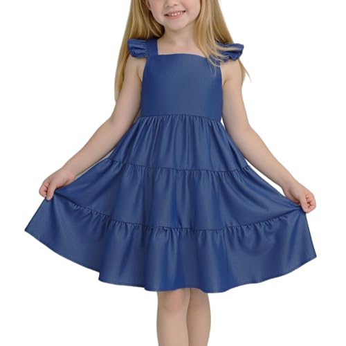 Little Bitty Toddler Summer Girls Dresses Flutter Sleeve Casual Skater Swing Wedding Guest Cocktail Party Sundress 2-7 Years