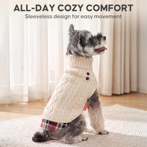 Image of KYEESE Dog Sweater for Small Dogs Turtleneck Thick Knit Pullover | Stretchy Fit, Lightweight & Warm, Cozy Knit Comfort, Classic Plaid Design, Gentle on Sensitive Skin, Winter Daily Wear