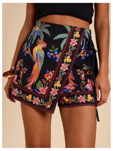 Image of SweatyRocks Women's Boho Mini Skirts Floral Shorts Tie Side Wrap Skorts