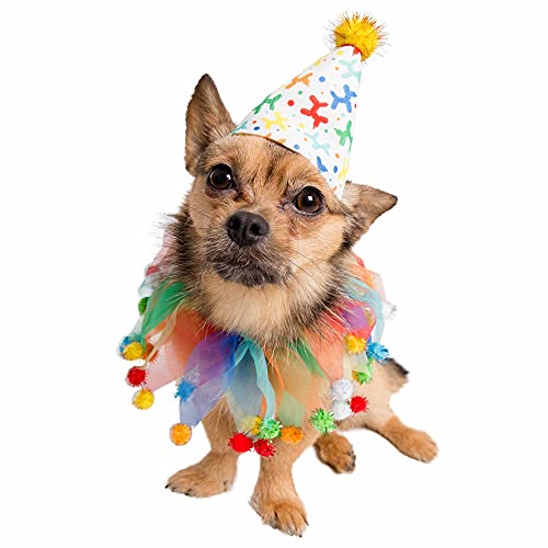 Pet Krewe Dog Clown Costume Happy Birthday Hat & Collar Outfit | 1St Bday Party, National Cat Day, Photo Shoots & Celebrations | Doggie & Puppy Clothes | Ideal Gift For Small, Medium & Large Pets #TOP6