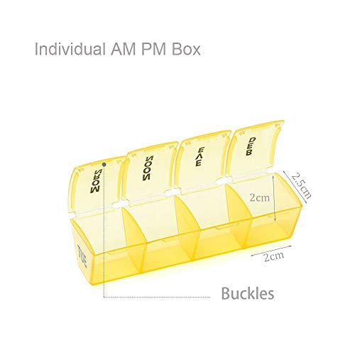 Tablettenbox 7 dagen 4 vakken - ronde pillendoos met gratis pillendoos sleutelhanger, tablettdoos 's ochtends 's middags 's avonds - ideaal voor medicijnen, tabletten, vitamines - Afbeelding 3