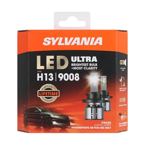 SYLVANIA - H13 LED Ultra - Fog Lights For Cars and Trucks - Headlight Bulbs for Off Road Powersports - 6000k Cool White LED Light - Maximum Lifespan - No Polarity - DIY Upgrade