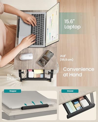Image of SONGMICS Bed Laptop Desk, Folding Bed Tray, Adjustable Angle and Height | Folding Bed Tray for Laptop up to 15.6 Inches, Portable for Working Reading Writing Breakfast, Drawer, ULLD105W01