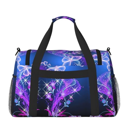 Bolsa de viaje de mariposas moradas impermeable y de gran tamaño 2